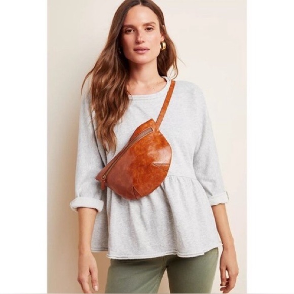 Anthropologie Half Moon Vegan Leather Crossbody Bag – Adjustable Strap – Brown